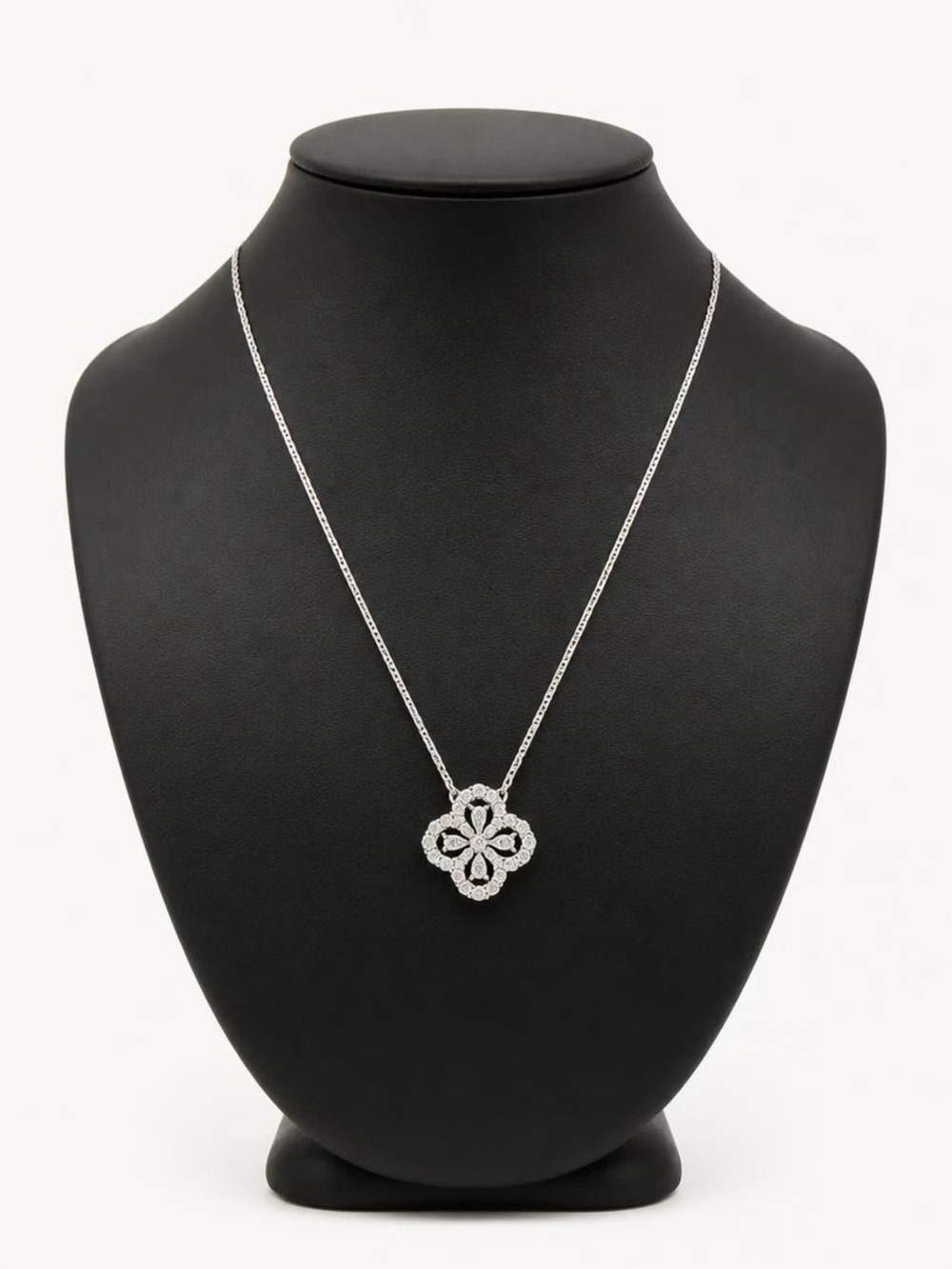 GRA Certified Moissanite floral pendant necklace.